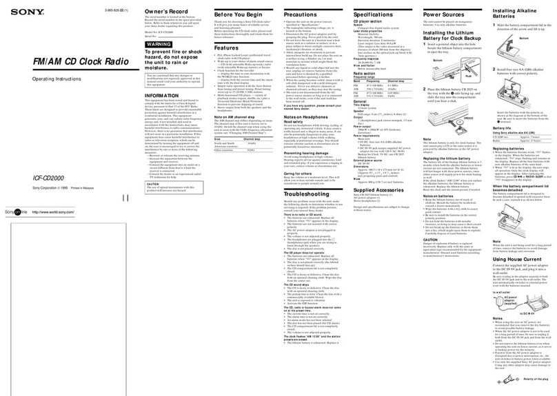Sony Walkman ICF-CD2000 operating instructions