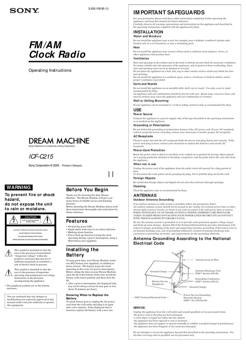 Sony ICF-C215 - Fm/am Dual Alarm Clock operating instructions