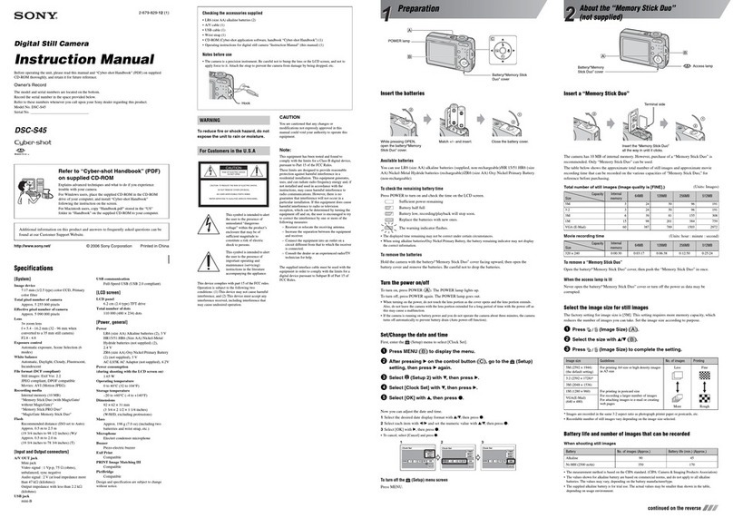 Sony DSC-S45 - Cyber-shot Digital Still Camera User manual