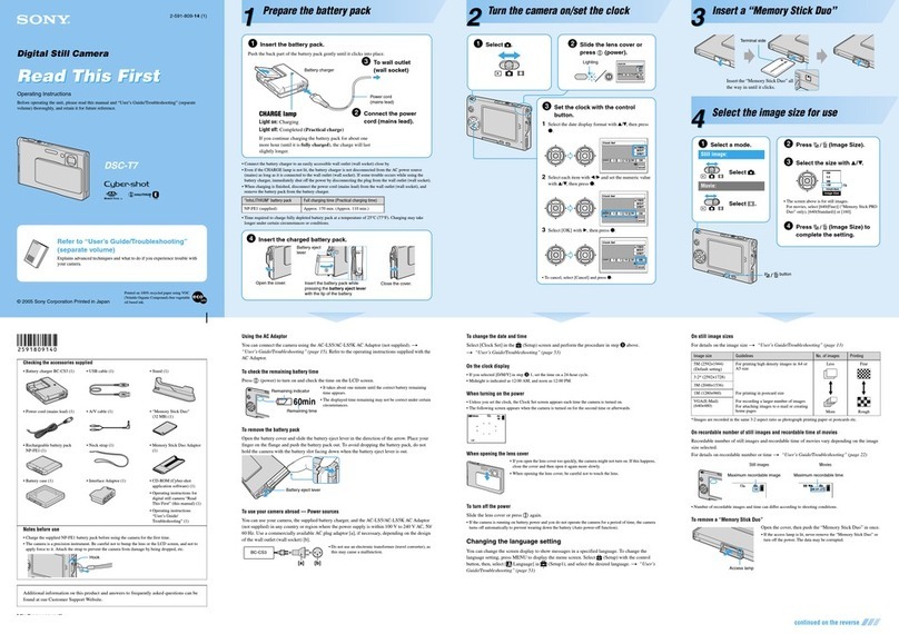 Sony DSC-T7 Fall 2005 Read this first