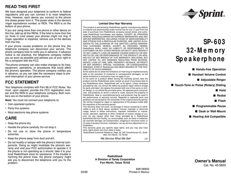 Sprint SP-603 owner's manual