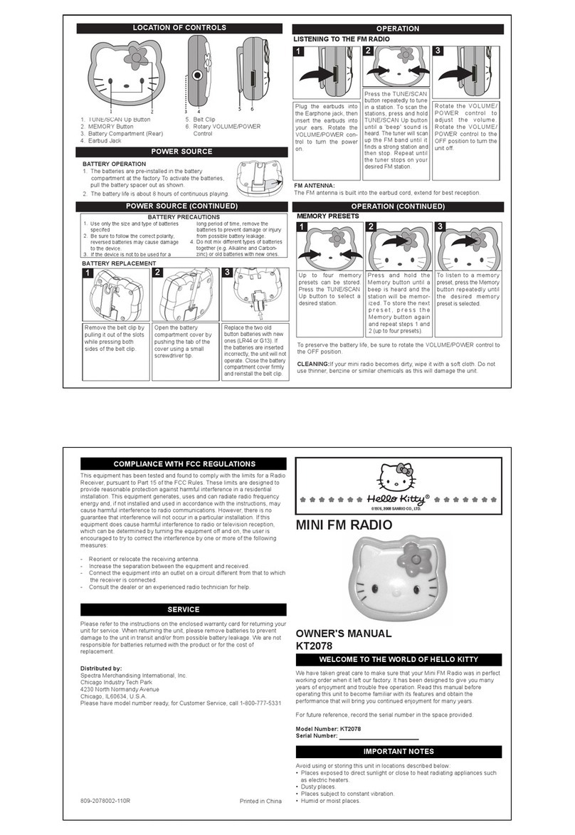 Spectra Hello Kitty KT2078 owner's manual