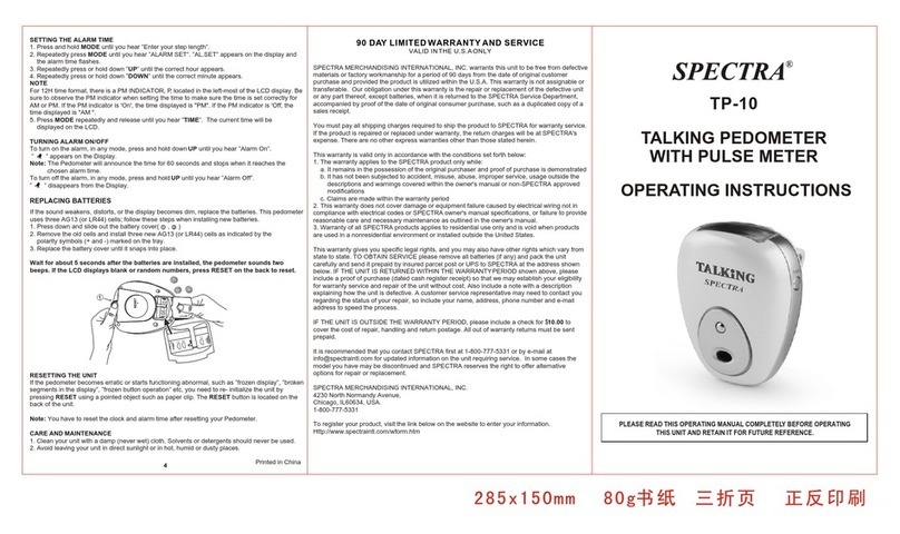Spectra TP-10 operating instructions