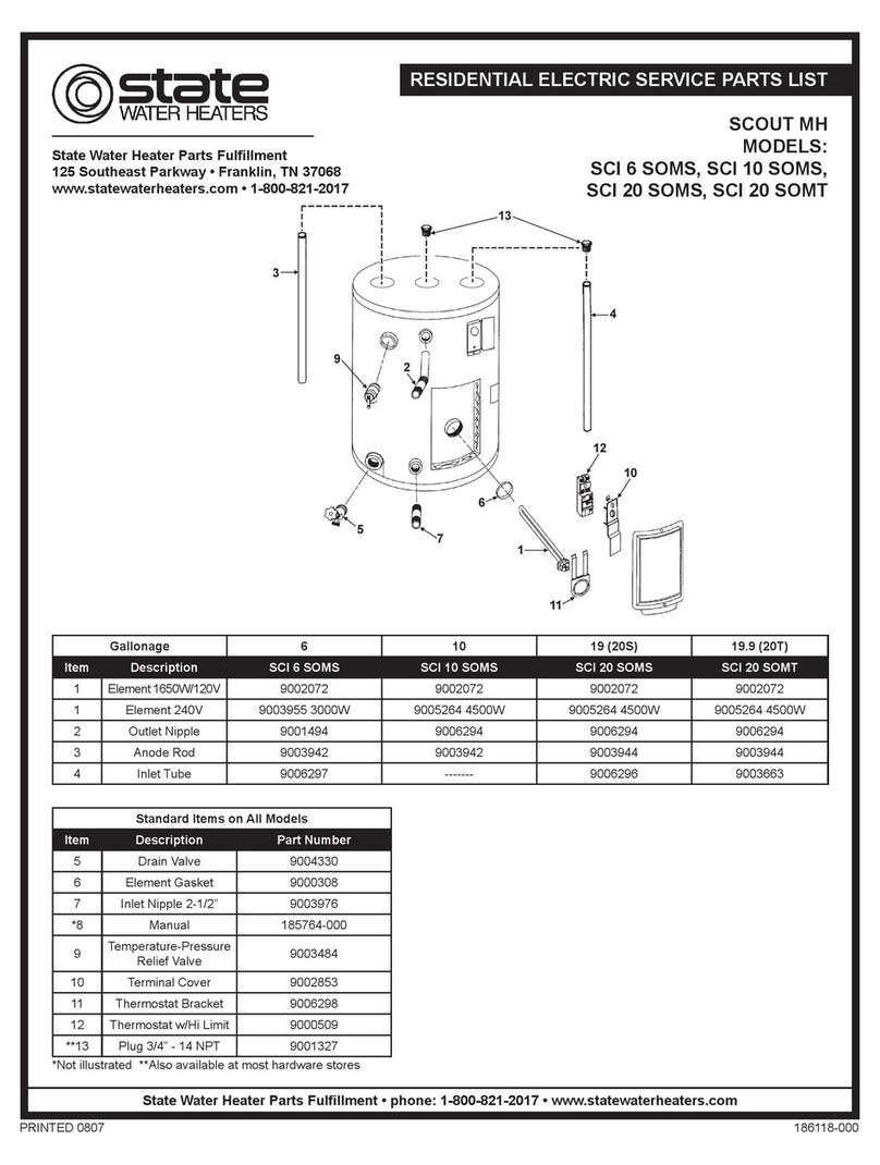 State Water Heaters SCI 10 SOMS Service parts list