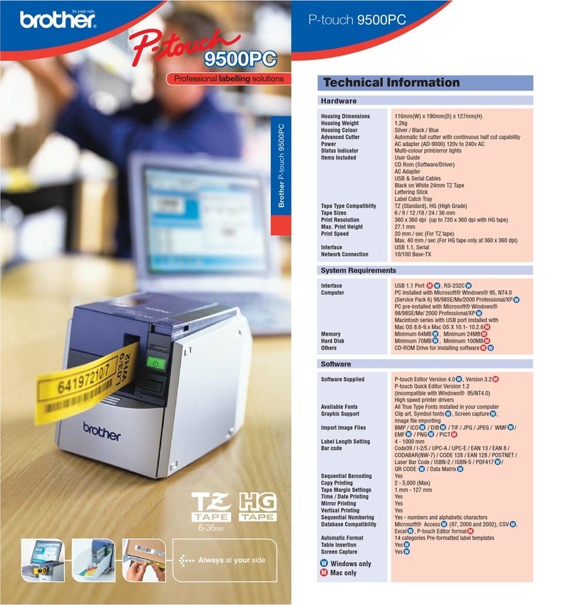 Brother P-touch 9500PC technical information