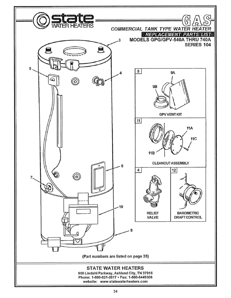 State Water Heaters GPG/GPV-540A Replacement parts list