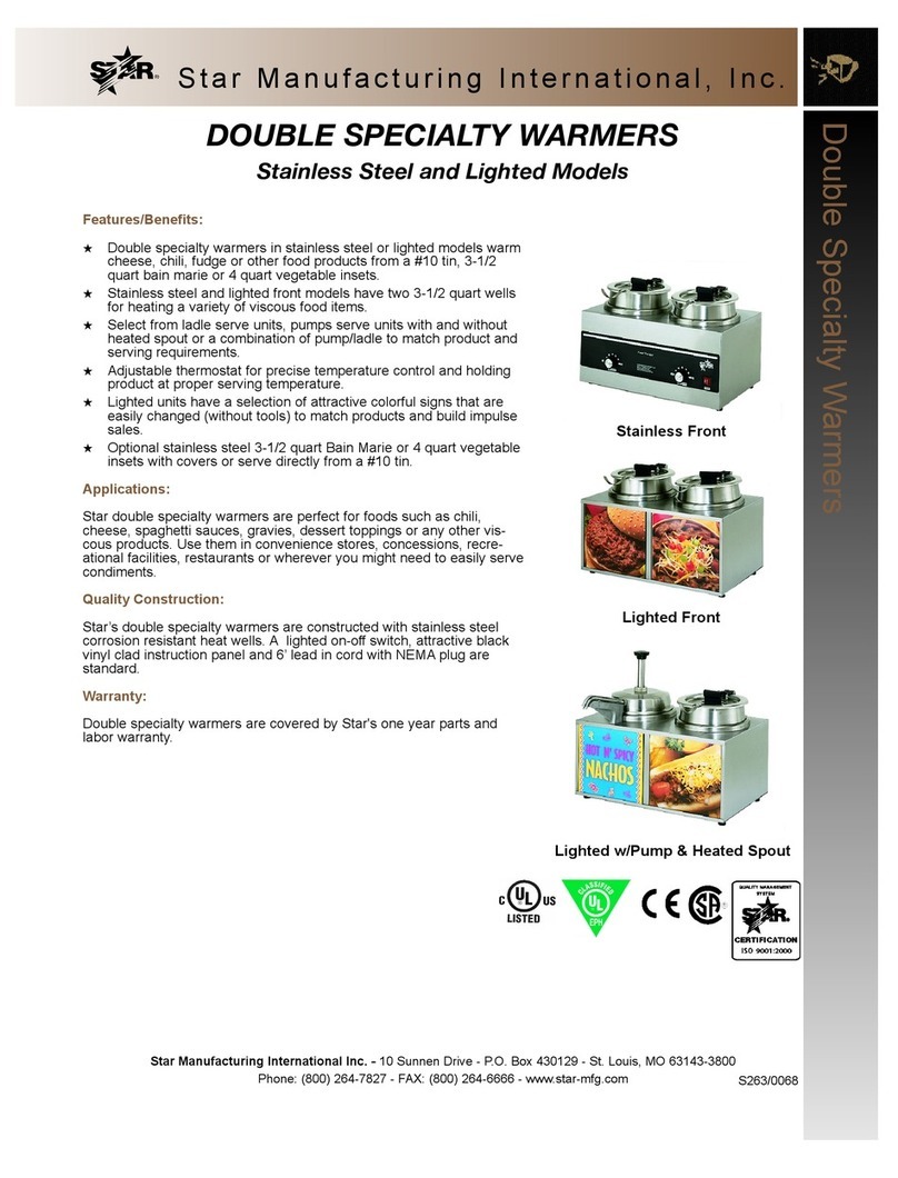 Star Manufacturing Stainless Steel and Lighted Models Specifications