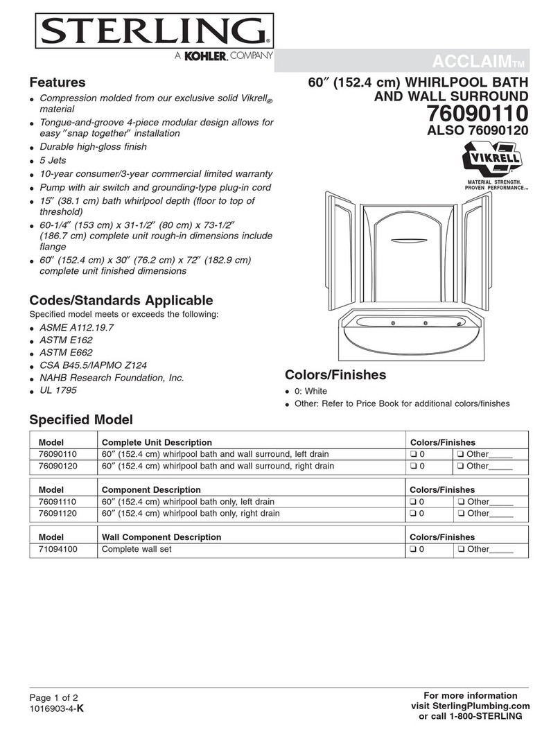 Sterling Bath/Shower Whirlpool System 76090110 User manual