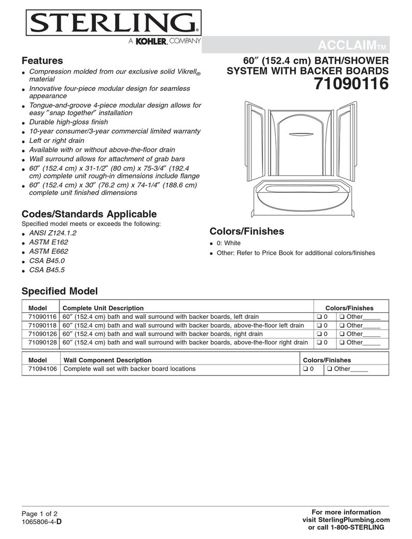 Sterling Bath/Shower System with Backer Boards... Specifications