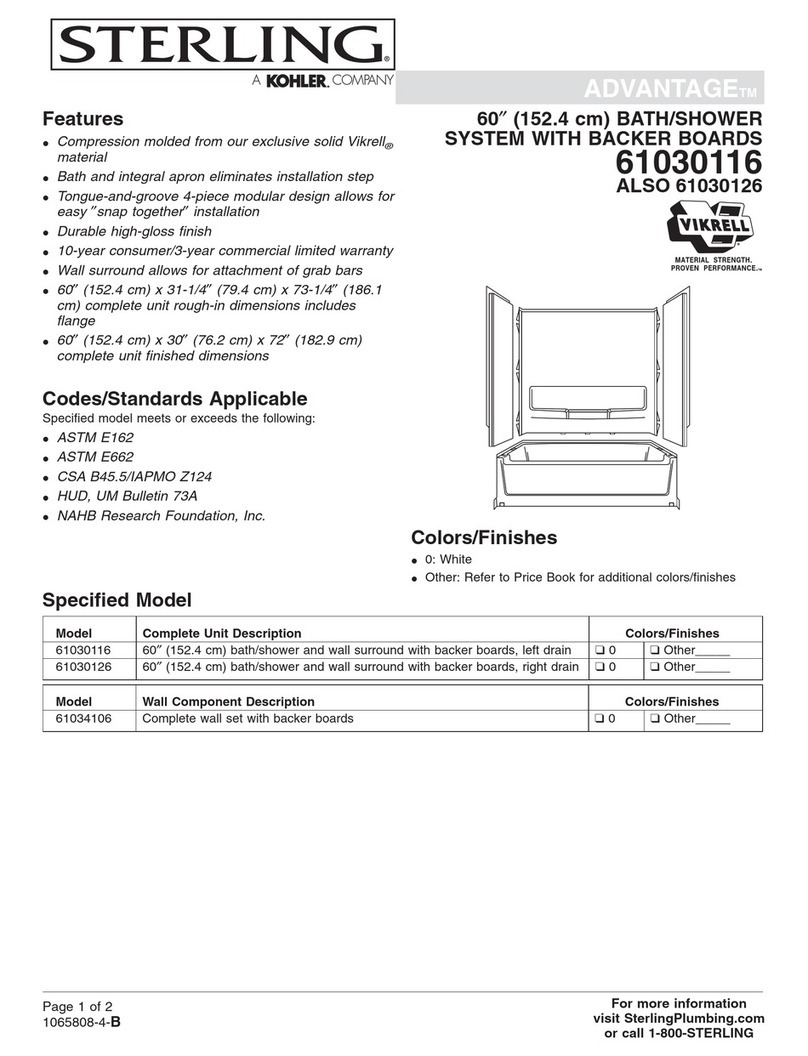 Sterling 60" (152.4 cm) Bath/Shower System with Backer Boards... Specifications Sterling 60" (152.4 cm) Bath/Shower System with Backer Boards... Specifications