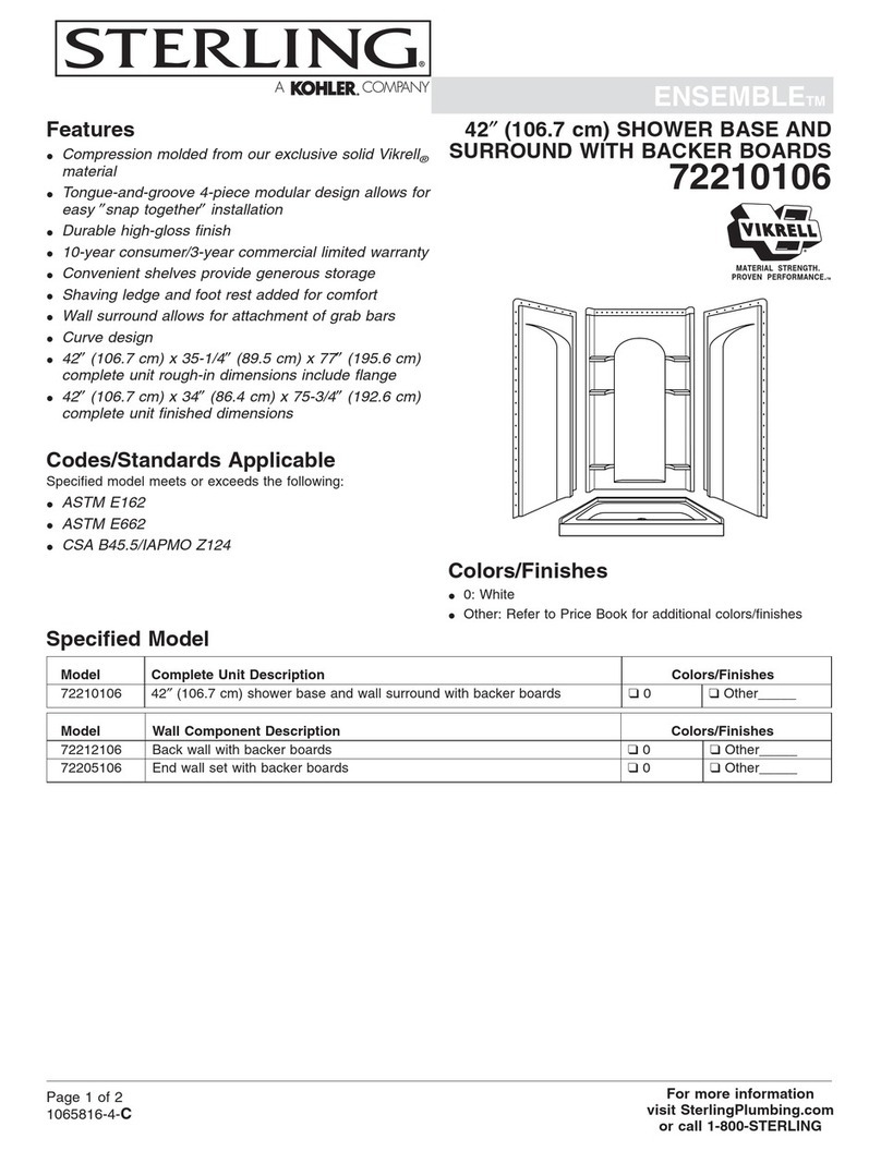 Sterling Plumbing Shower Receptor and Wall Surround with Backer Boards... Specification sheet