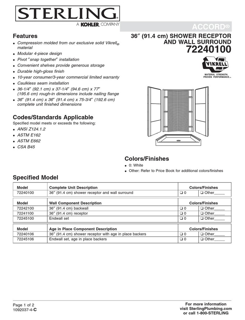Sterling Plumbing Shower Receptor and Wall Surround 72240100 Specification sheet