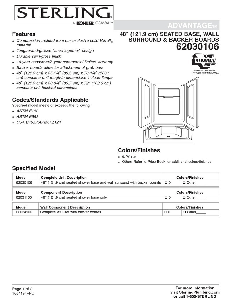 Sterling Plumbing Seated Shower Receptor and Wall Surrounds with Backer Boards... Specification sheet Sterling Plumbing Seated Shower Receptor and Wall Surrounds with Backer Boards... Specification sheet