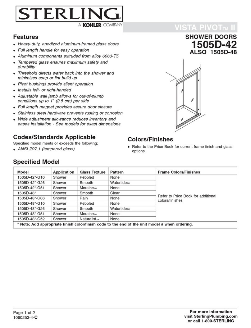Sterling Designer Pivot Shower Doors 1505D-42 Specifications Sterling Designer Pivot Shower Doors 1505D-42 Specifications