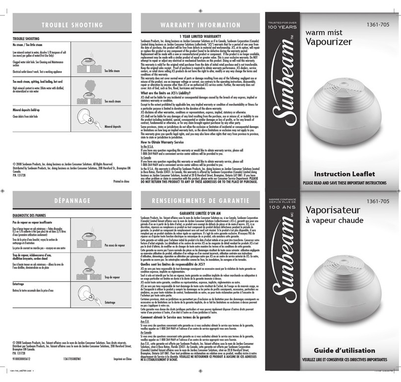 Sunbeam 1361-705 Instruction leaflet