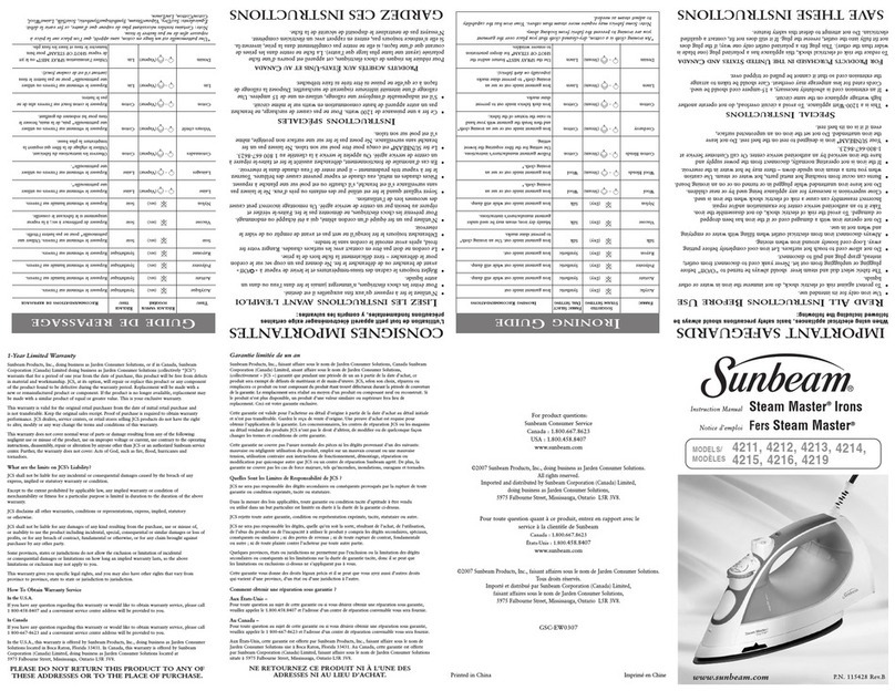 Sunbeam Steam Master 4215 instruction manual