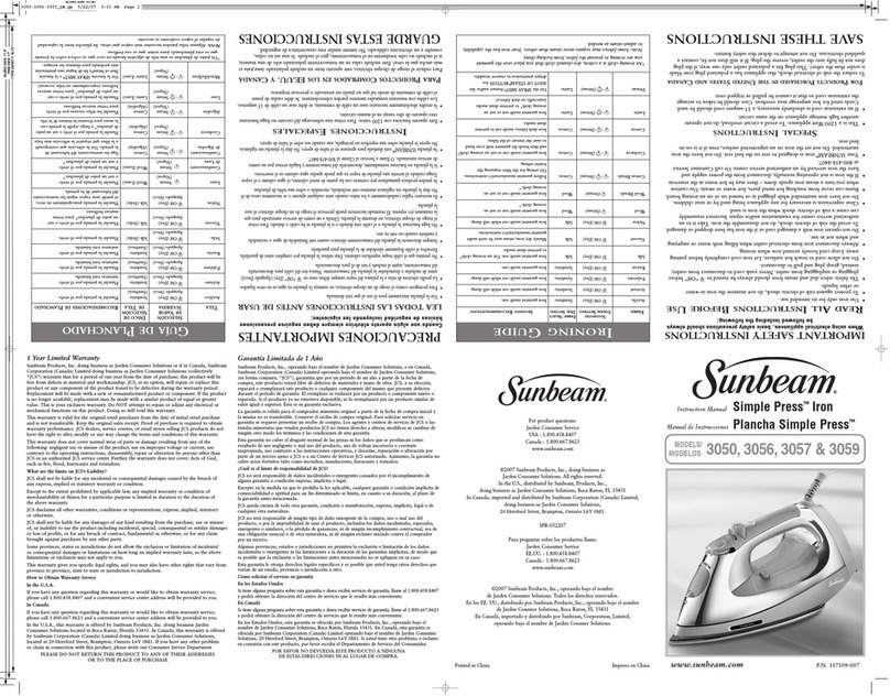 Sunbeam 3059 User manual
