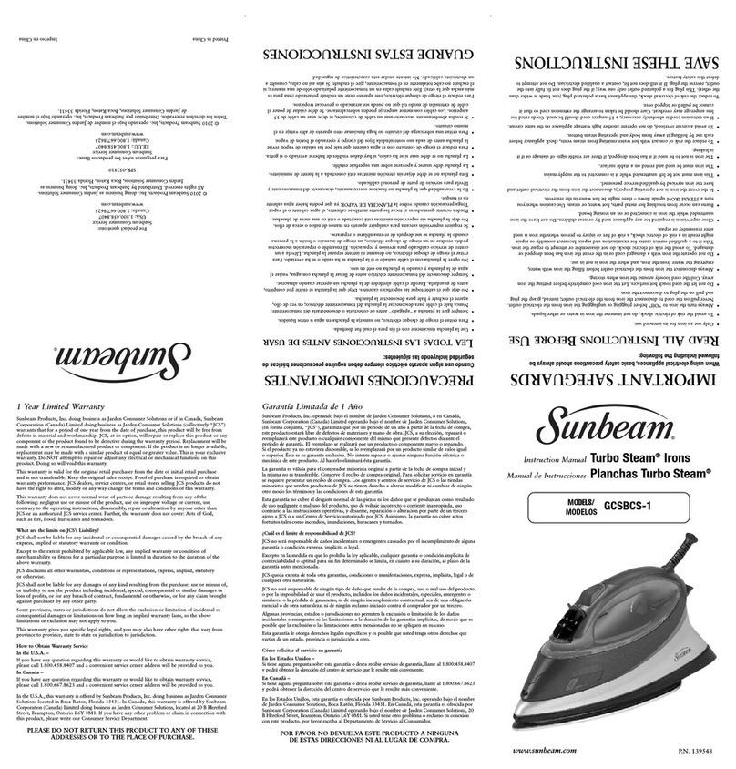 Sunbeam 139548 instruction manual