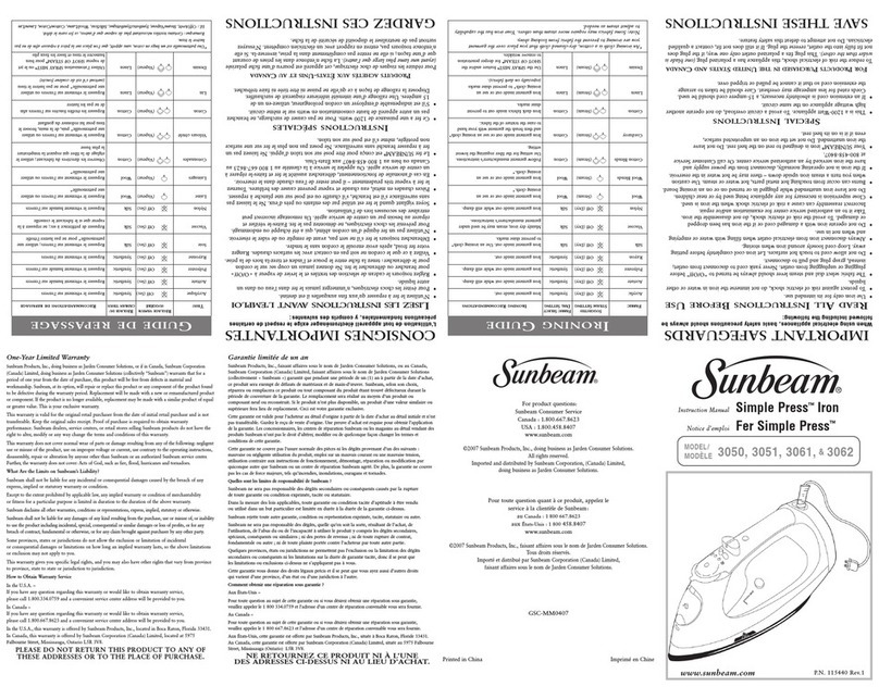 Sunbeam 3050 instruction manual
