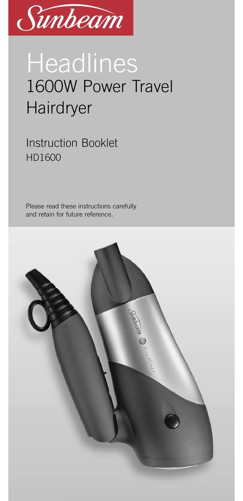 Sunbeam Headlines HD1600 Instruction booklet