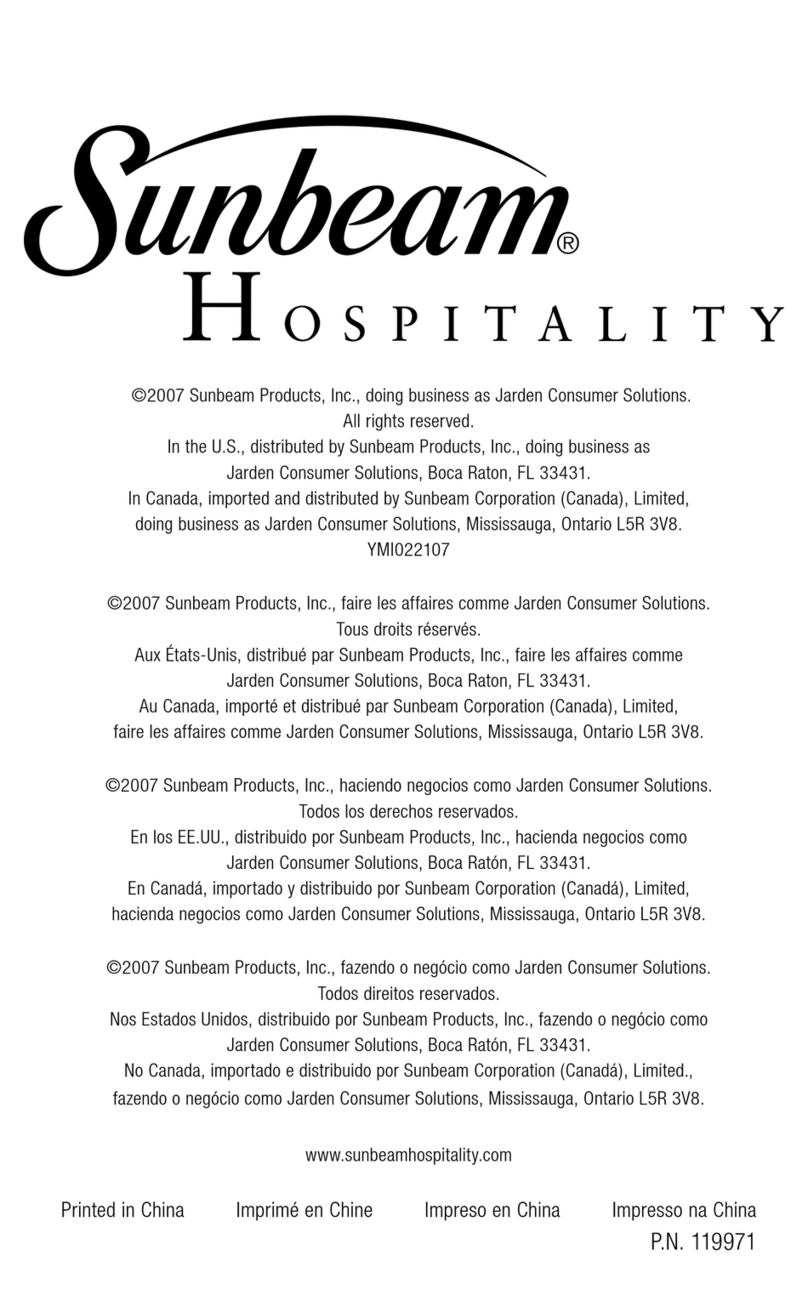 Sunbeam Hospitality 1637 User manual