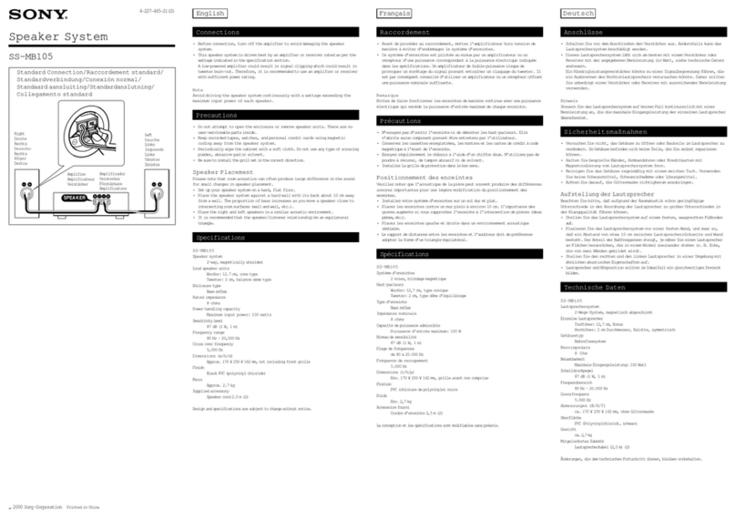 Sony SS-MB105 Speaker System Instructions (primary... Instruction Manual Sony SS-MB105 Speaker System Instructions (primary... Instruction Manual