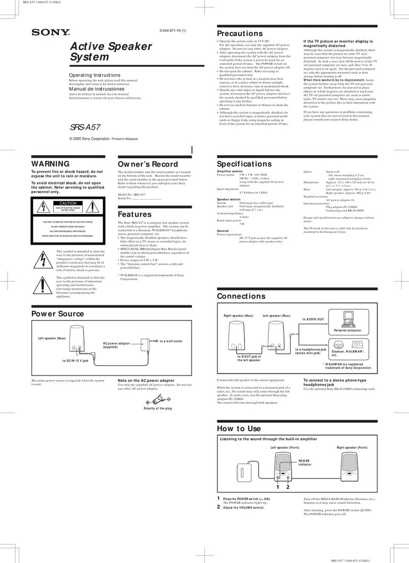 Sony ACTIVE SRS-A57 operating instructions