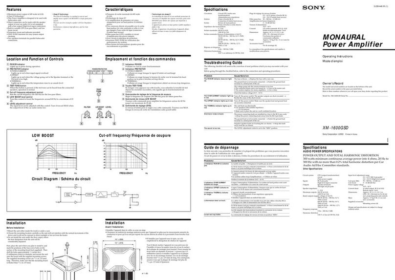 Sony XM-1600GSD Marketing Specifications,... User manual