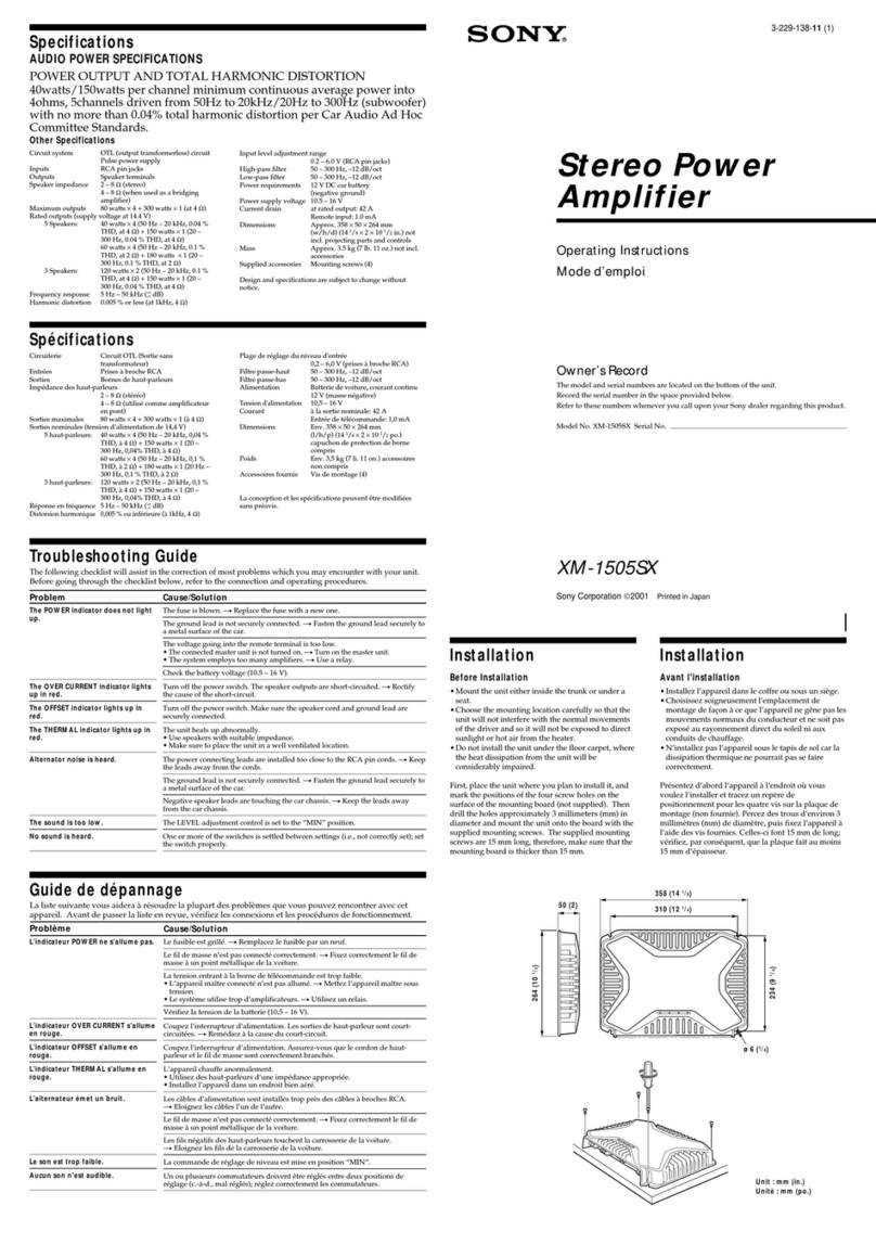 Sony XM-1505SX Operating Instructions (English operating instructions Sony XM-1505SX Operating Instructions (English operating instructions