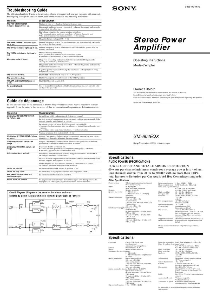 Sony XM-604EQX Marketing Specifications User manual
