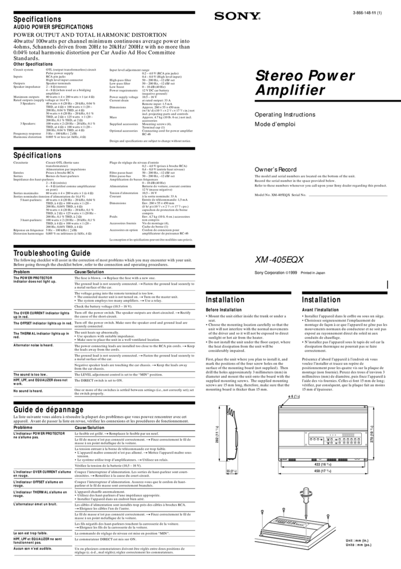 Sony XM-405EQX Marketing Specifications operating instructions