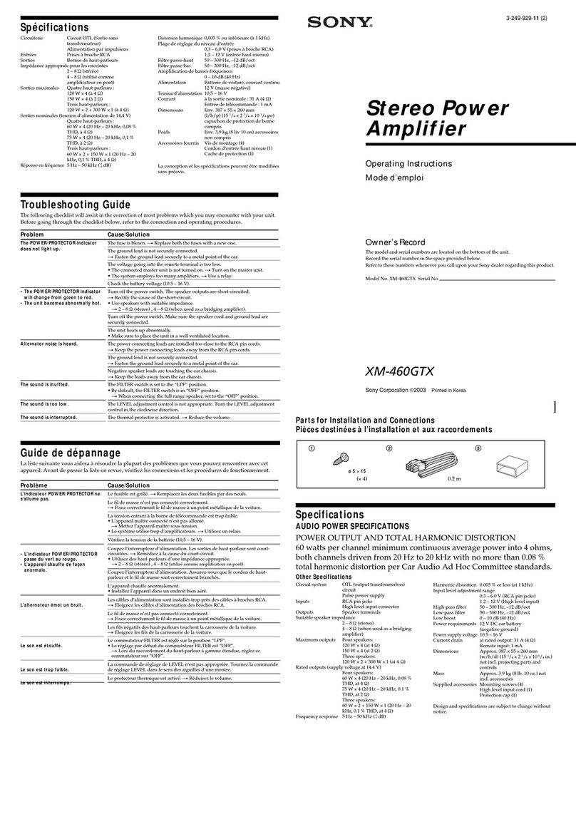 Sony XM-460GTX Marketing Specifications User manual