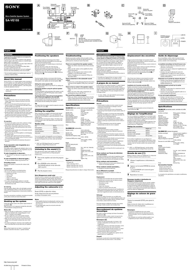 Sony SA-VE155 instruction manual
