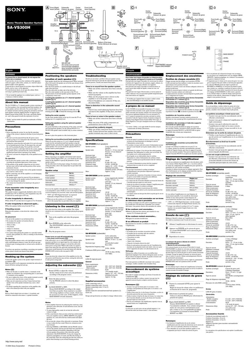 Sony SA-VS300H operating instructions
