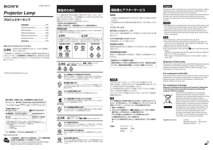 Sony Operating Instructions LMP-H160 operating instructions