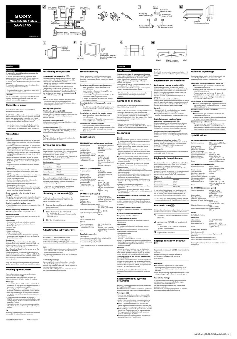 Sony SA-VE145 operating instructions