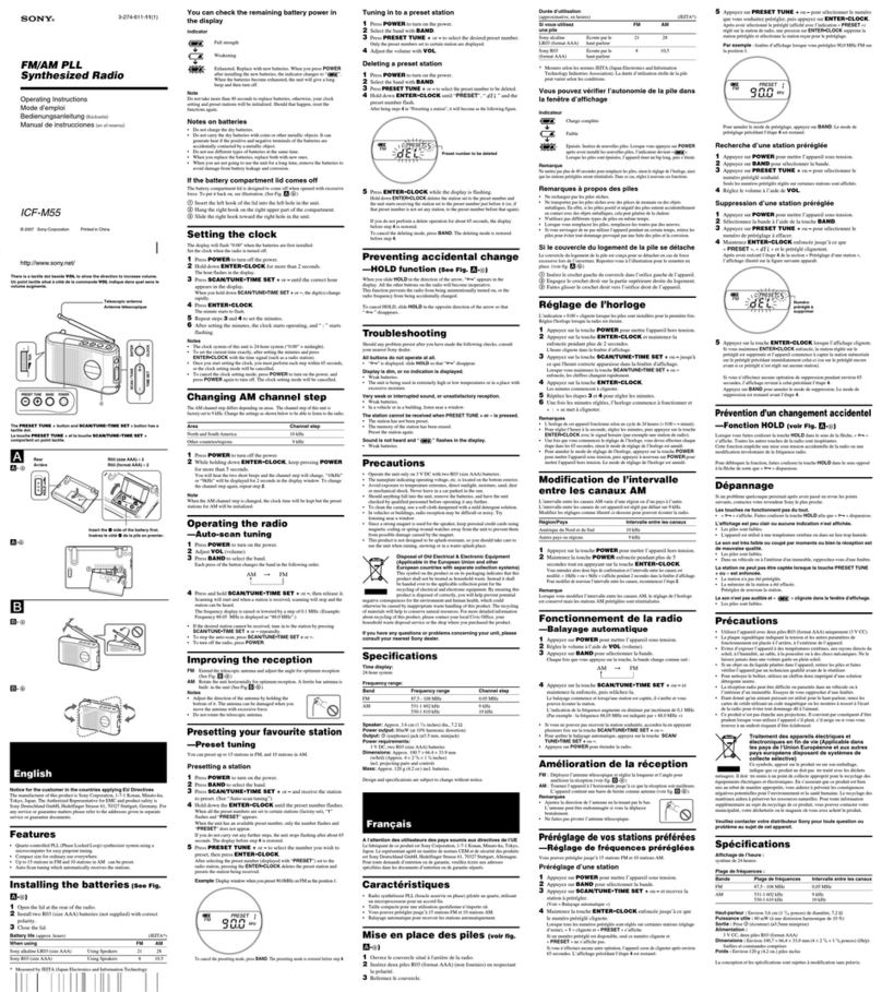 Sony ICF-M55 operating instructions
