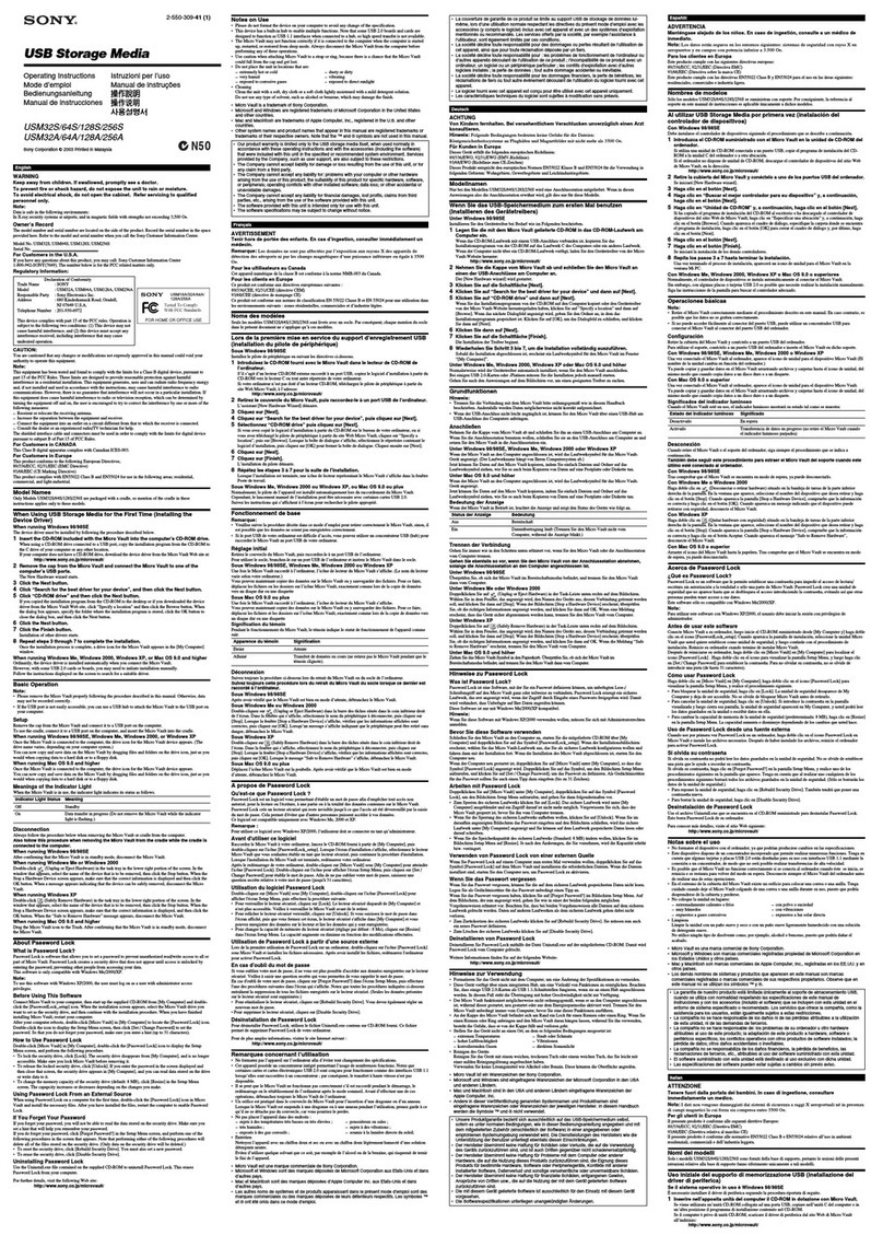 Sony USM32A, USM64A, USM128A, USM256A User manual