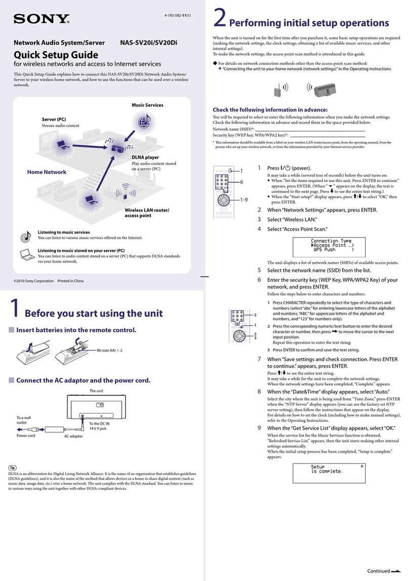 Sony NAS-SV20i Quick setup guide
