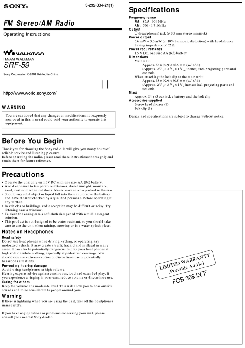 Sony SRF 59 - Sports Radio Walkman Personal User manual