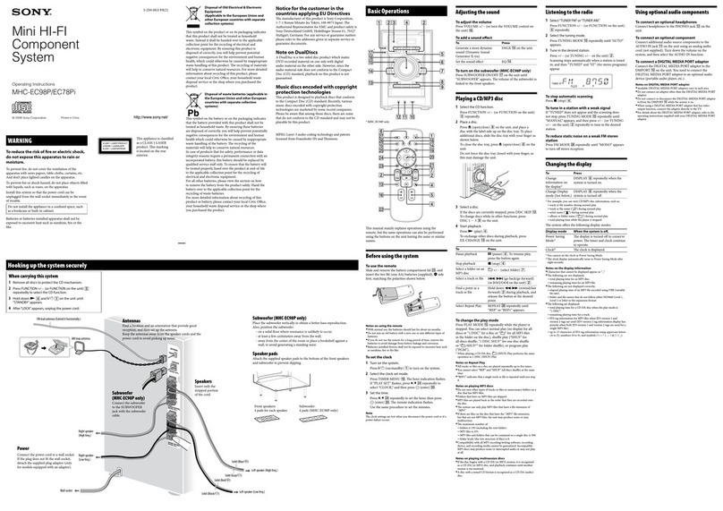 Sony MHC-EC78Pi - Mini Hi-fi Component System operating instructions