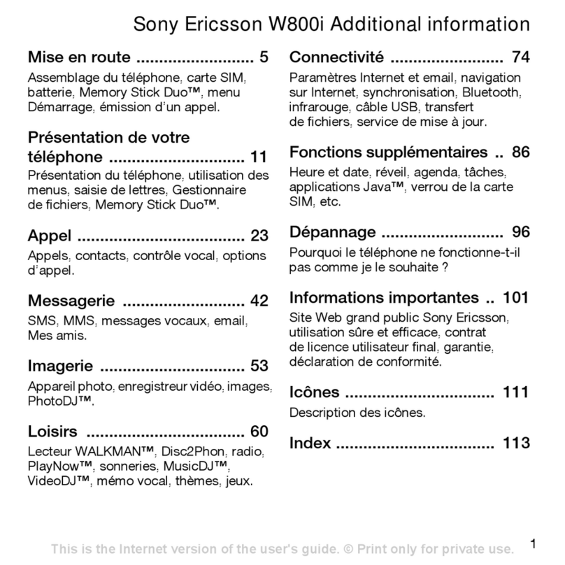 Sony Ericsson W800i Quick start guide Sony Ericsson W800i Quick start guide
