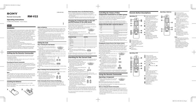 Sony Remote Commander RM-V22 User manual