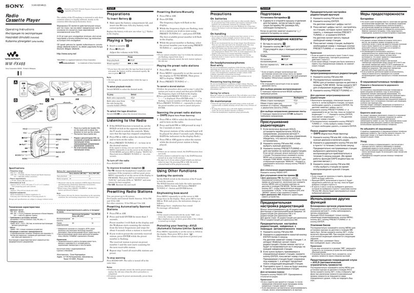 Sony Walkman WM-FX488 operating instructions