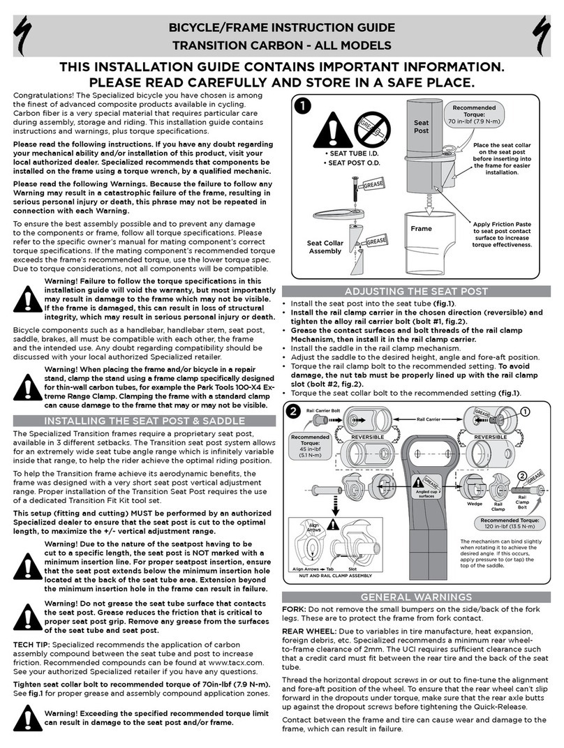 Specialized Transition Carbon-All Models Instruction guide
