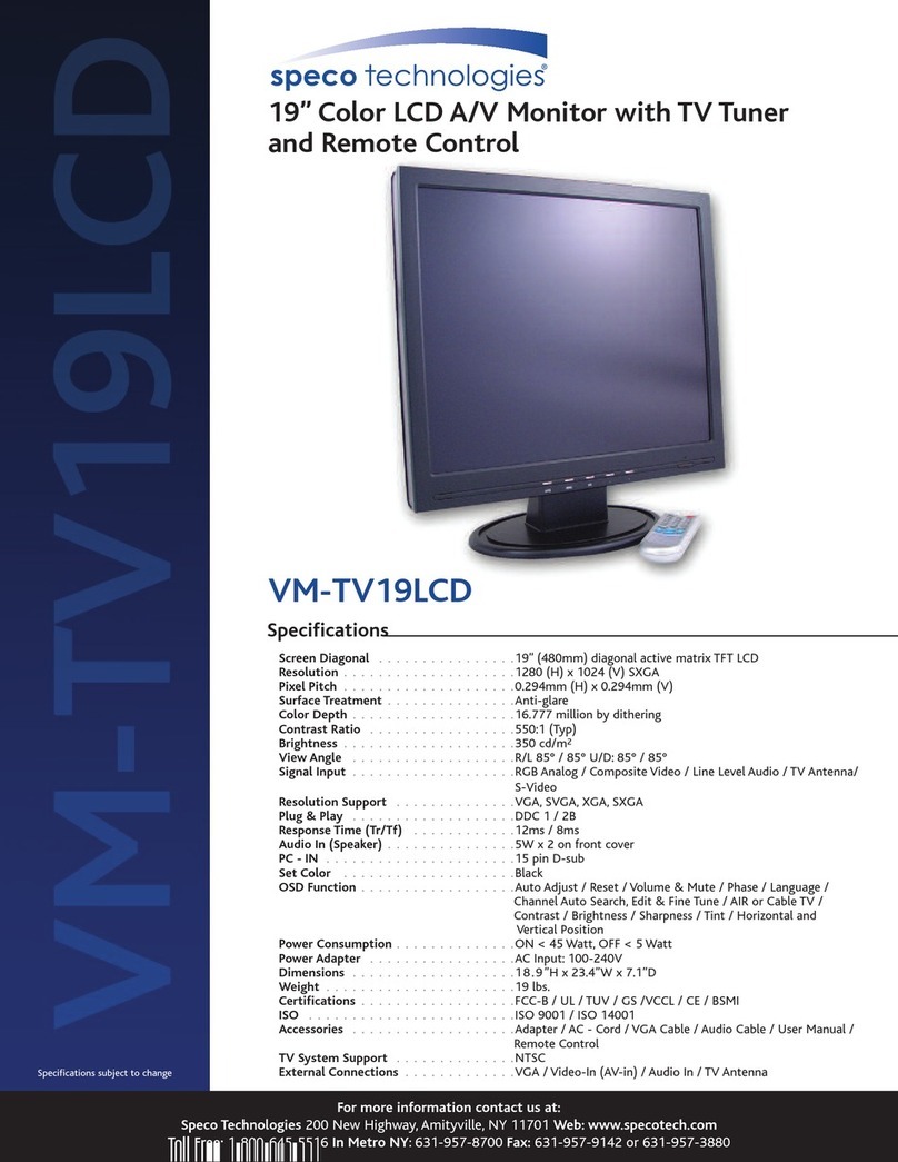 Speco VM-TV19LCD Specification sheet