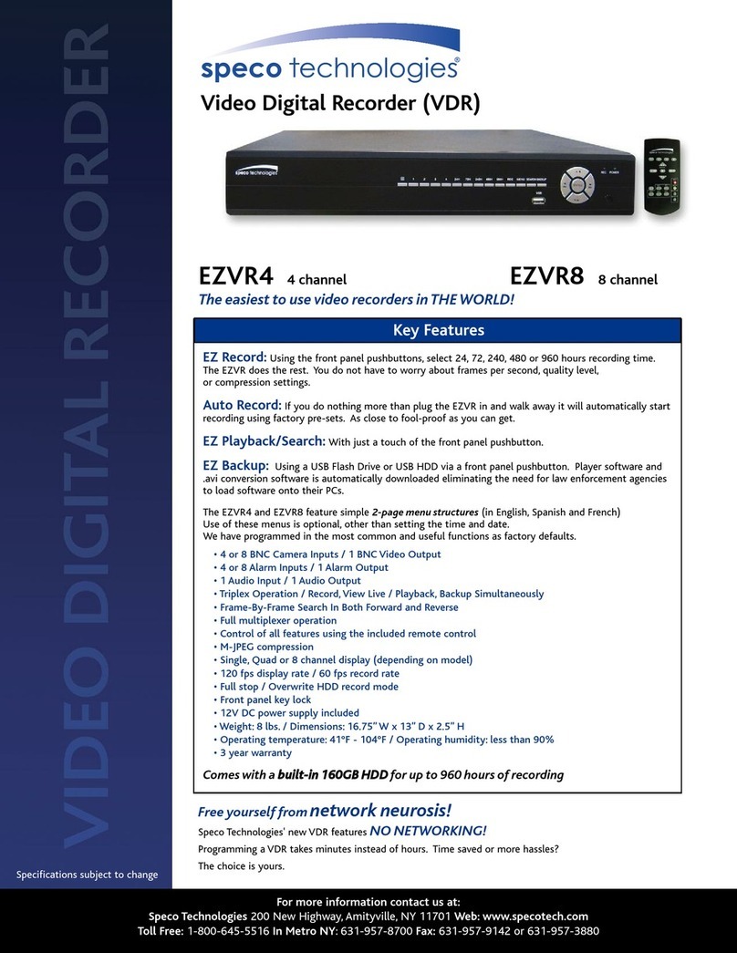 Speco EZVR8 Specification sheet