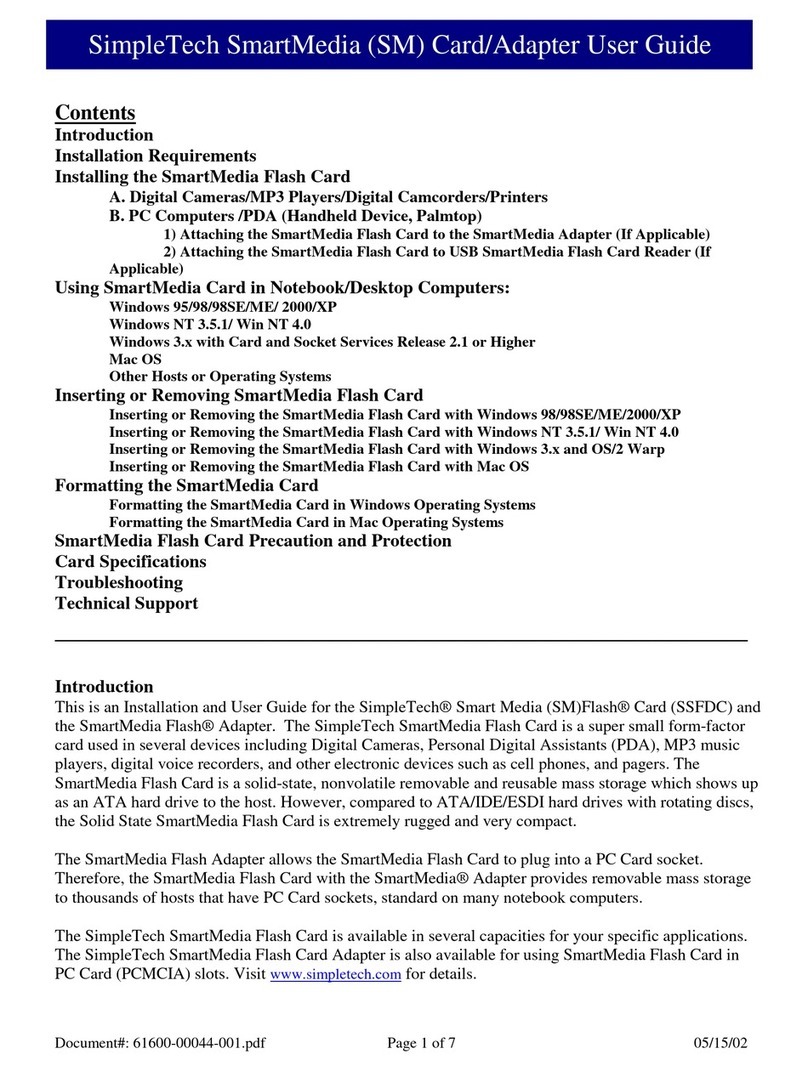 SimpleTech SmartMedia (SM) Card/Adapter user guide
