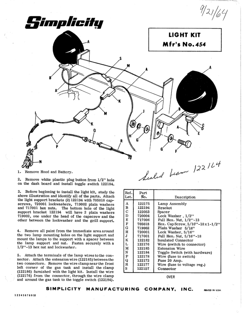 Simplicity Light Kit 454 installation manual