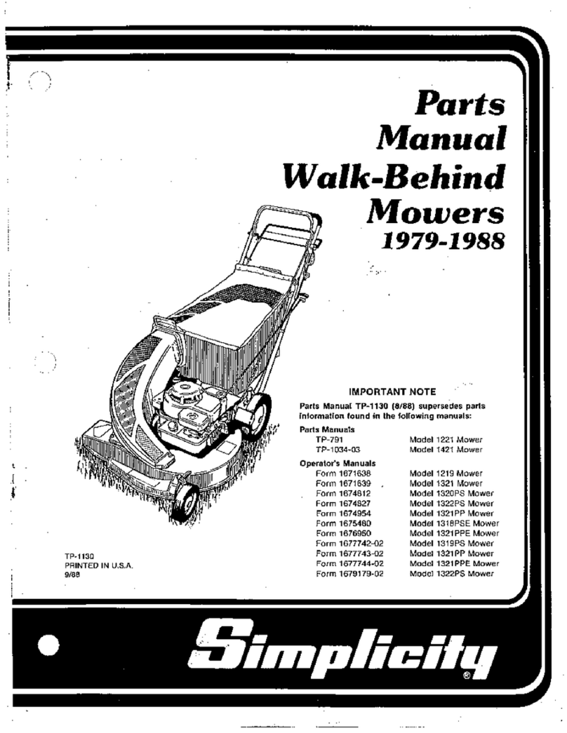 Simplicity 1221 Mower parts manual